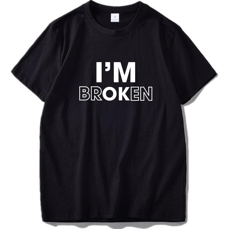 I Am Ok Letters Print T Shirt Broken Sad Boy Original Design Tee Black White O