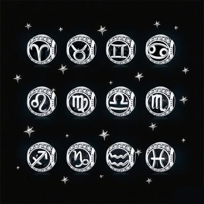 925 Sterling Silver Zodiac Charms 3mm Round Beads for Bracelet DIY Birthday Jewelry