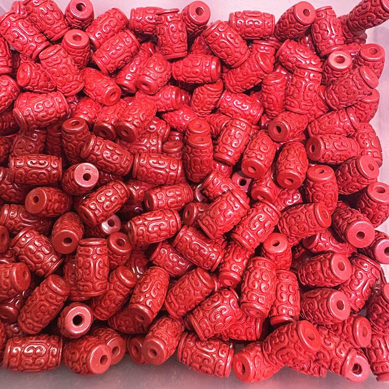 High-Content Emperor Sand Vermilion Pattern Small Barrel Spacer Beads Bracelet Red Rope DIY Ornament