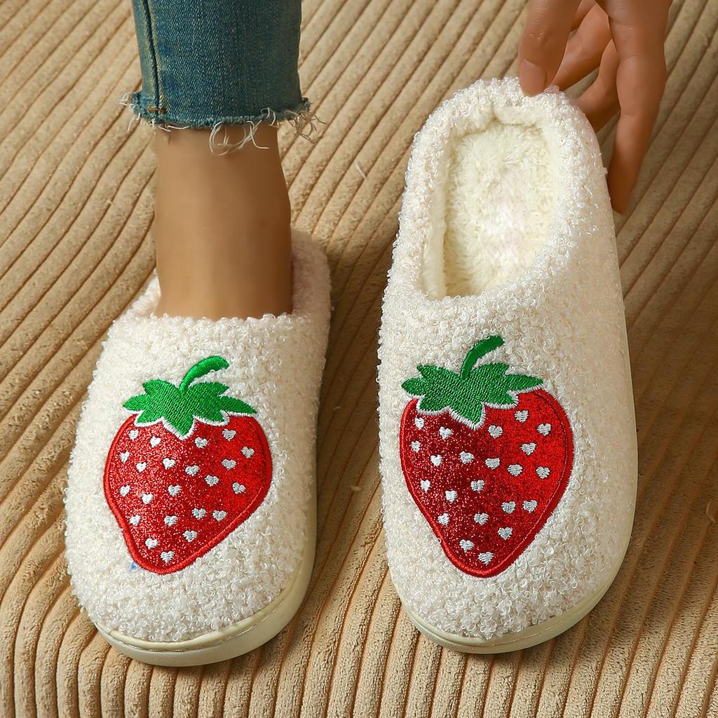 Comfy Strawberry Winter Cotton Slippers for Couples - Non-Slip, Thick Sole