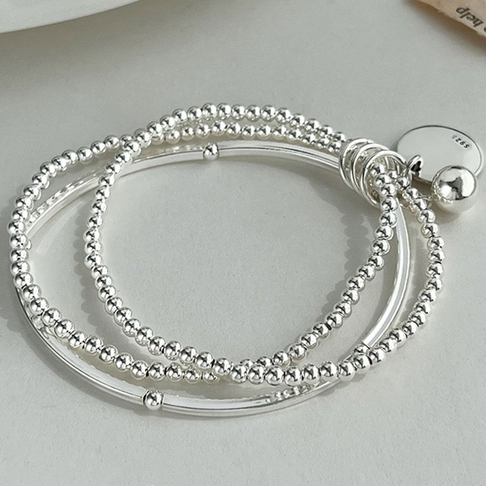 Light Luxury Three Layers Round Bead Bracelets INS Cuff Hand Bangles Jewelry Gifts