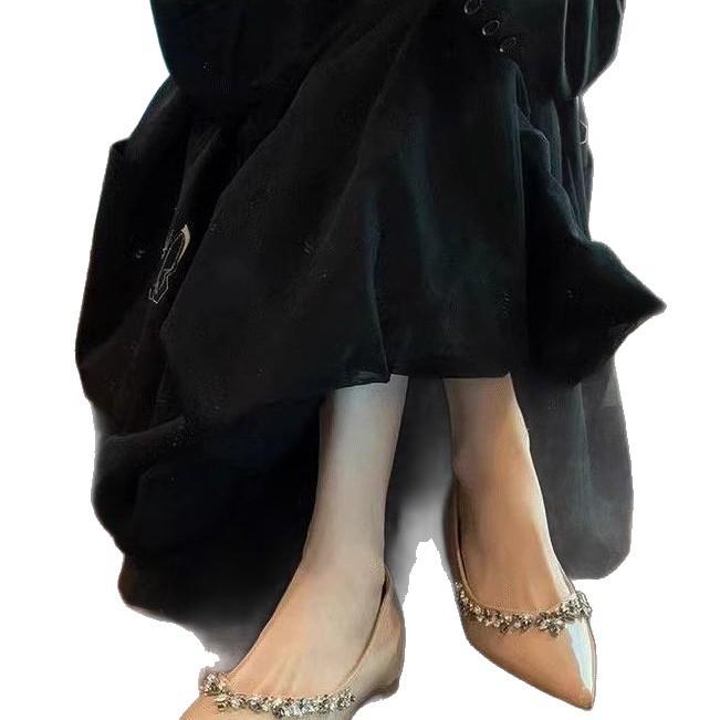 Edition~ Rhinestone nude inner heightening pointed commuter single shoes women's gentle Mary Jane evening shoes