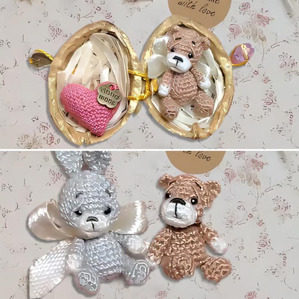 Easter Crochet Animal In Walnut Shell Handmade Bunny Bear With Doll Heart Funny Animal Home Fig O0K0