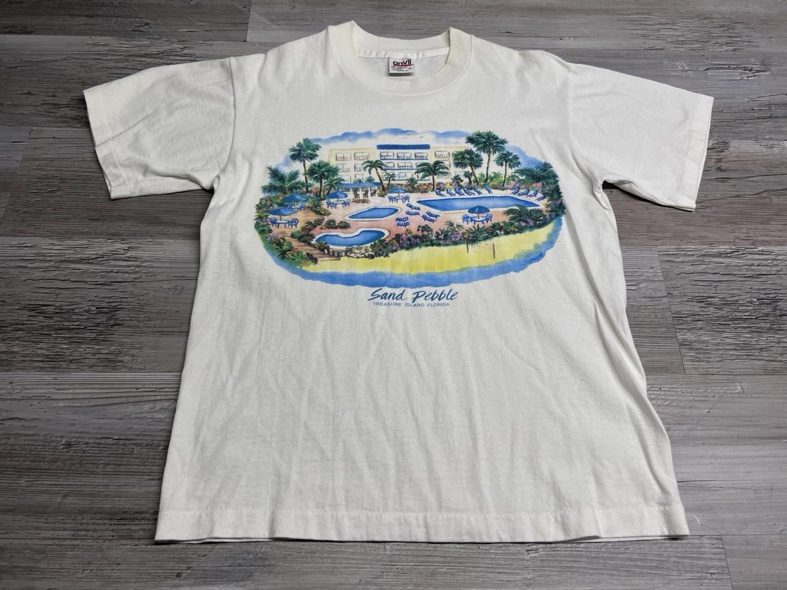 

Vintage 90s Florida Resort T-Shirt Sand Pebble Treasure Island Single Stitch S 2XL