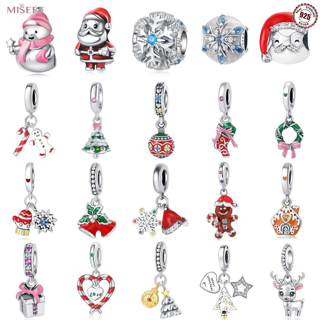S925 Sterling Silver Santa Hat Snowflake Pendant and Christmas Series Bracelet Beads