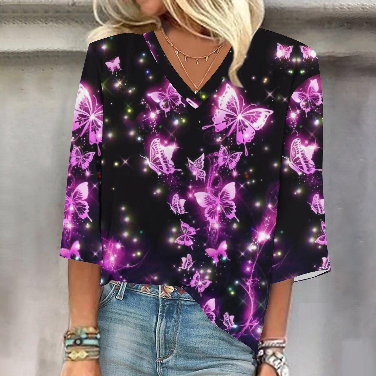 

2023 Весенне-осенний новый модный топ с рукавом 3/4 и принтом