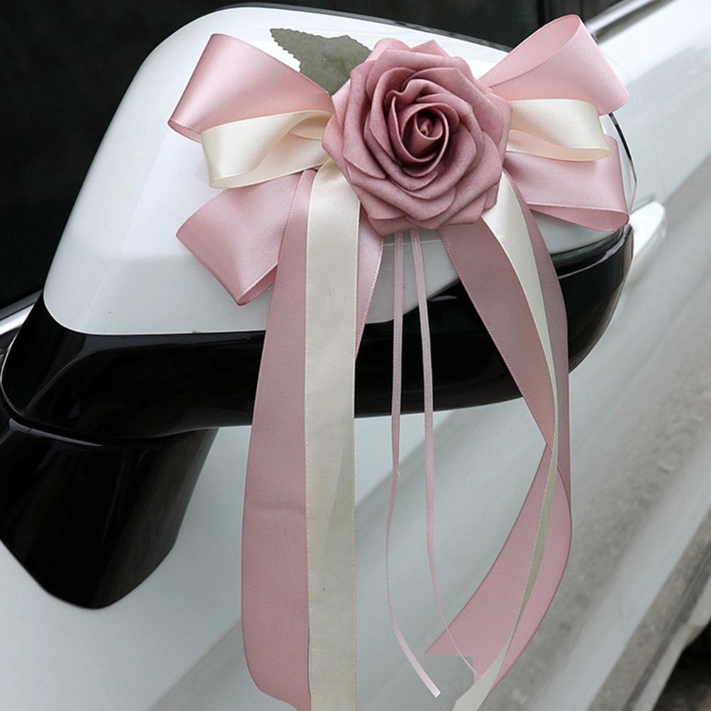 2/4/6/8pcs Wedding Car Rear View Mirror Bow Decoration Car Bow Silk Flower Simulation Flower Bow Decoration Wedding Decorations