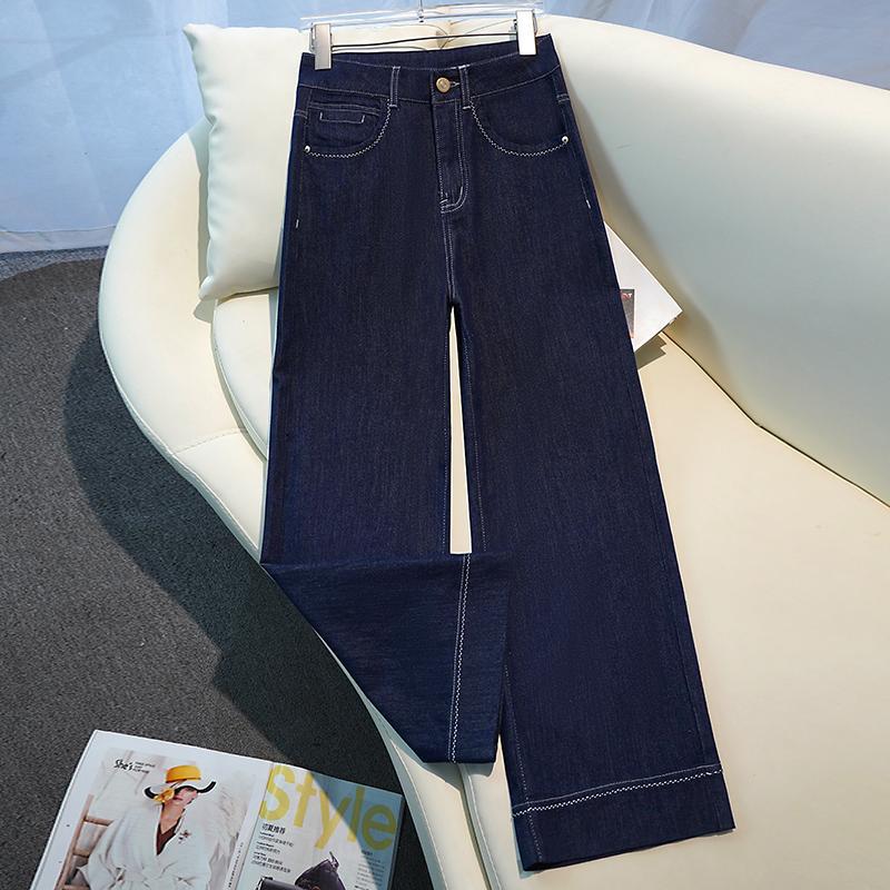 Denim blue jeans women's summer new popular small high waist narrow version straight pants nine-point wide leg pants