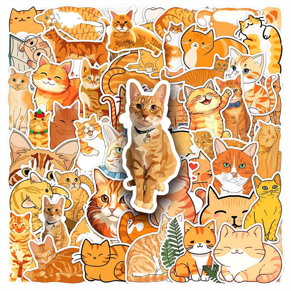 10/30/50pcs Kawaii Orange Cat Animal Stickers Cartoon Pets Ginger Cats Sticker DIY Notebook Water Bottle Phone Decoration Decals