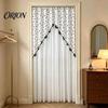 Romantic Home Decor for Living Room Sheer Floral Door Curtain with Beads, Lace Embroidered Gauze Double Layer Divider, Rod Pocket Doorway Bedroom