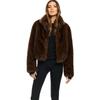 Womens Brown Faux Fur Short Coat Loose Fit High Neck Warm Winter Jacket Casual Outdoors