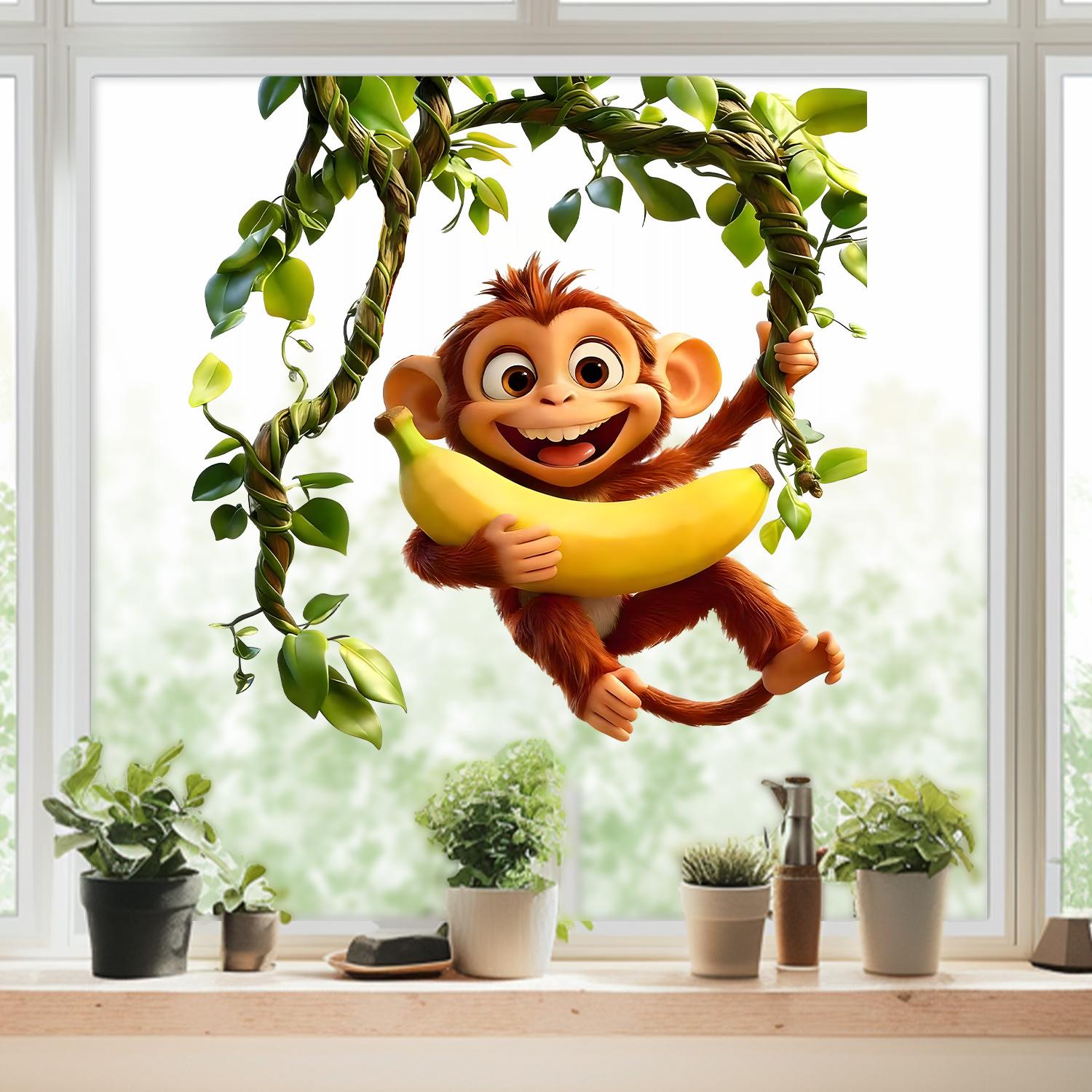 

Playful Monkeys Static Cling Window Sticker Removable Self-Adhesive for Bedroom Living Room Kids Room Balcony Glass Home Decor Art 29x29cm разноцветный