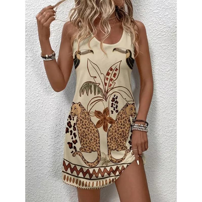 Стильное платье-майка без рукавов с принтом S