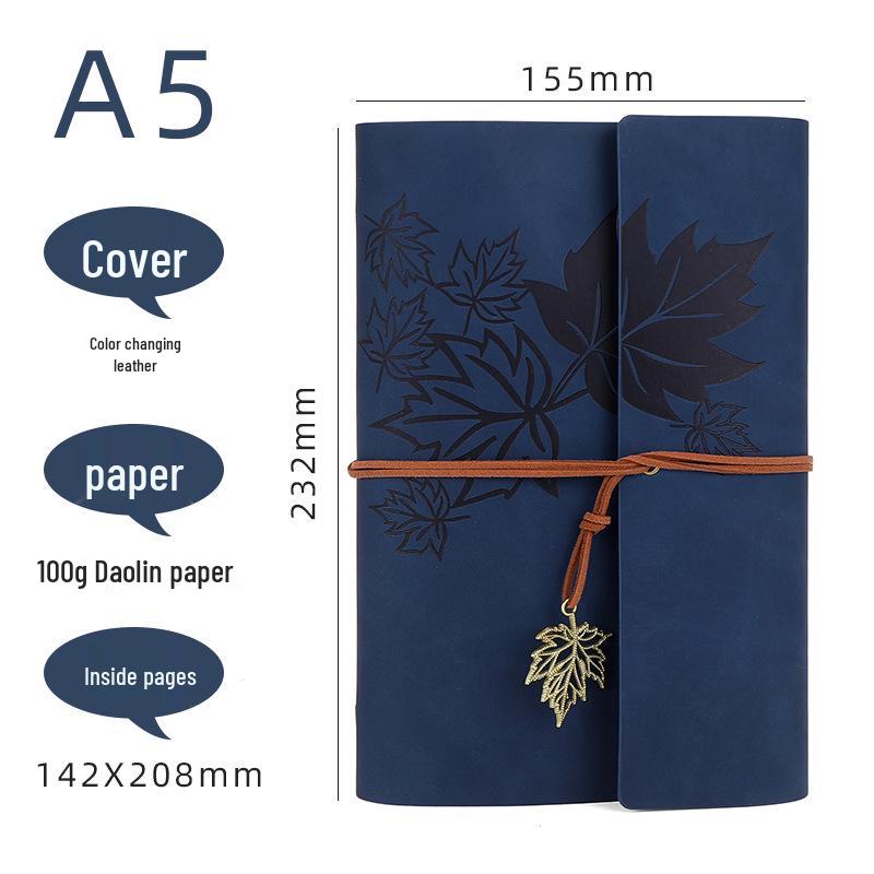 Retro Ribbon Tie Tri-fold Loose-leaf Notebook - Student Travel Notepad & Stamp Book