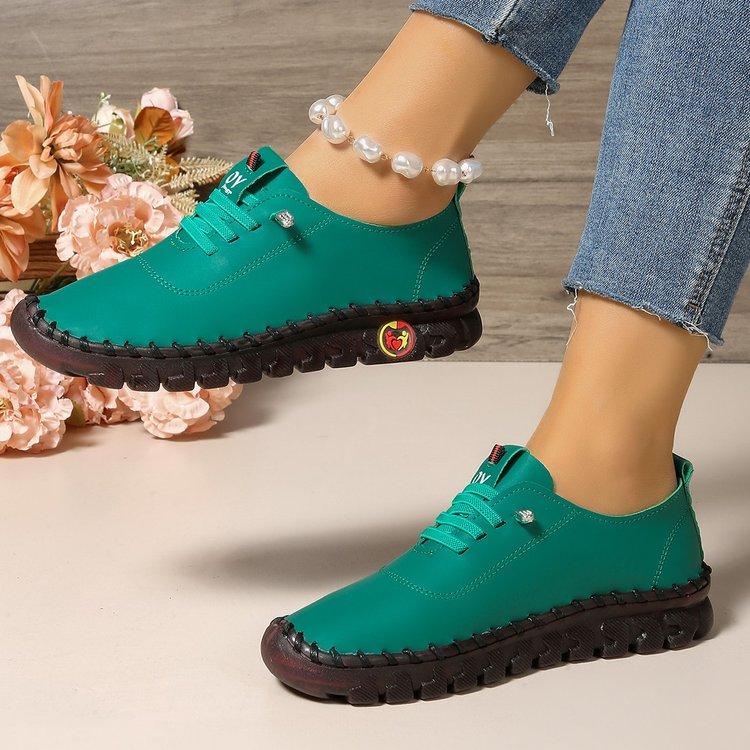 Women Leather Flats 2025 New Soft-soled Roman Breathable Retro Stitching Muffin Bottom Sneakers Woman Loafers Shoes Plus Size 43