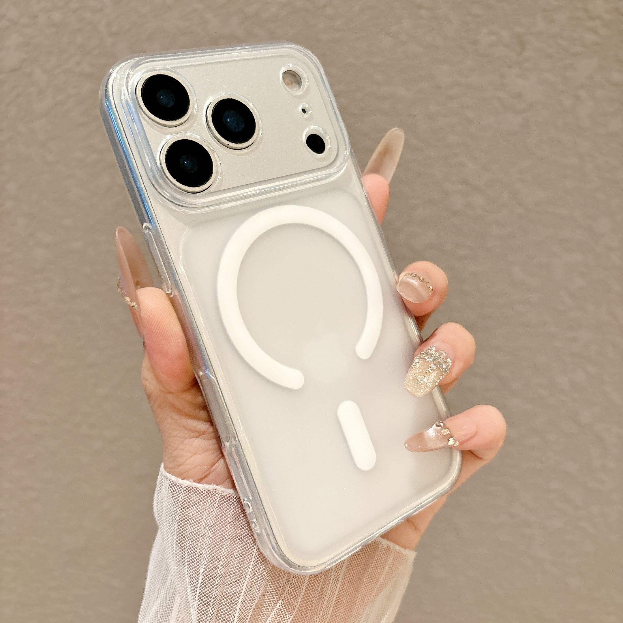 

Frosted Backplane Large Window For Magsafe Phone Case For iPhone 17 16 15 14 13 Pro Max Magnetic Charge Matte Soft Cover iPhone17