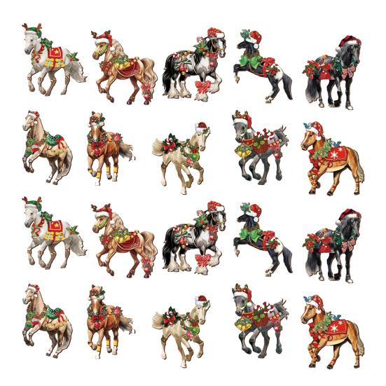 Christmas Horse Ornaments 2D Acrylic Vintage Horse Christmas Tree Hanging Decoration Western Theme Animal Ornaments for Xmas Tree Home Decor