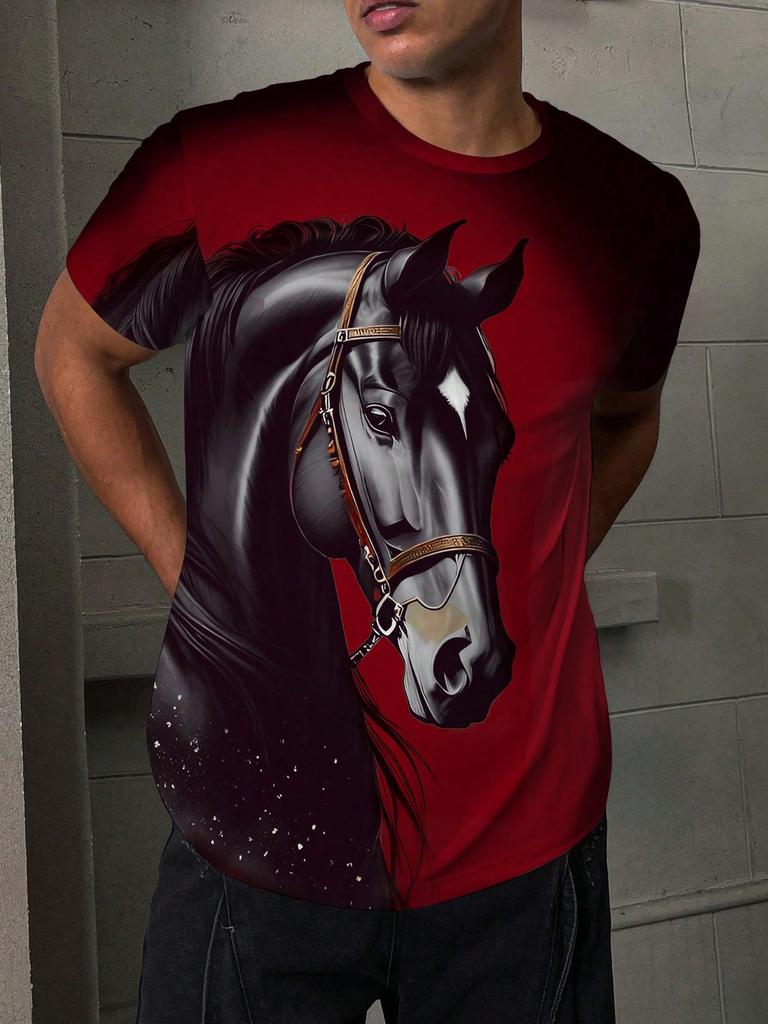 Men's 3D Animal Horse Printed T-shirt 2026 Summer New Men's Round Neck T-shirt Casual Comfortable Hip Hop Pullover Short Sleeve