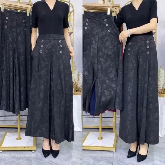 

High End Fashion Long Skirt Pants Women s Tie Dye Print Button Patchwork Pockets High Waist Straight Wide Leg Pants S чёрный