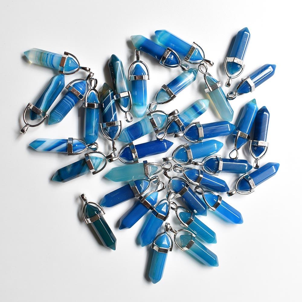 24pcs/lot Fashion quality assorted natural stone mixed pillar charms chakra Pendants & necklaces for making free