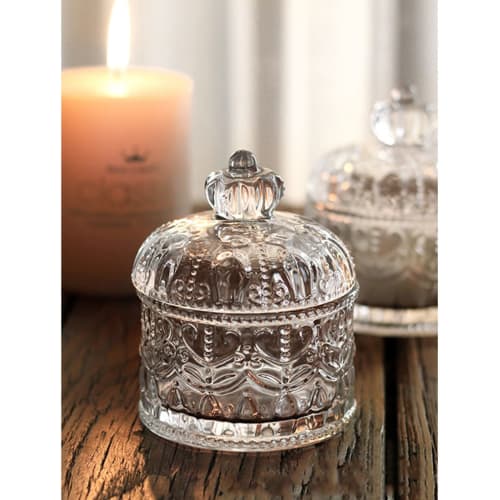 Multipurpose Crystal Glass Storage Jar, Candy Jar with Lid, for Trinkets, Cotton Swabs, Toothpicks, and Jewelry Storage (Clear)
