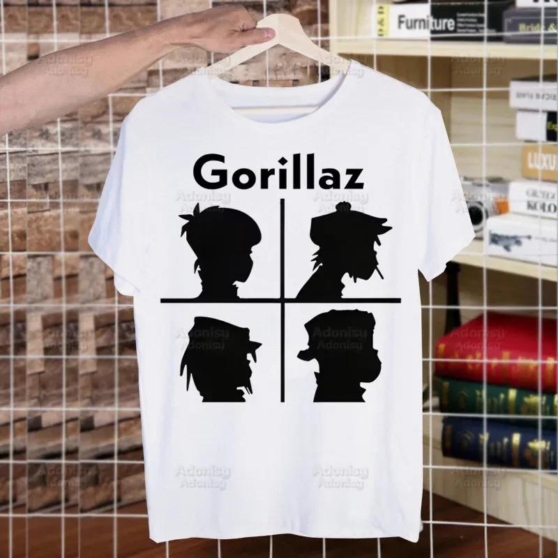 Gorillaz Rock Modern Music Graffiti T Shirt Men Retro Washed Tops Tees Harajuku Tshirt Streetwear Hip Hop Male T-shirts