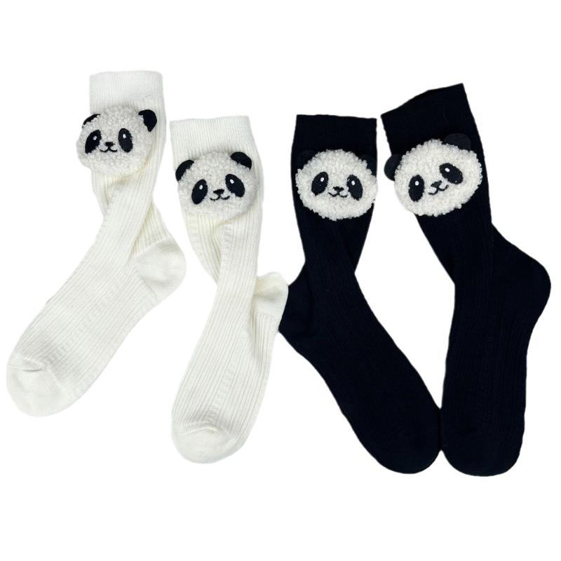 Cotton Booties Socks Cute 3D Panda Doll Crew Socks Cartoon Ankle Socks Casual Calf Socks Student Girls Middle Tube Socks
