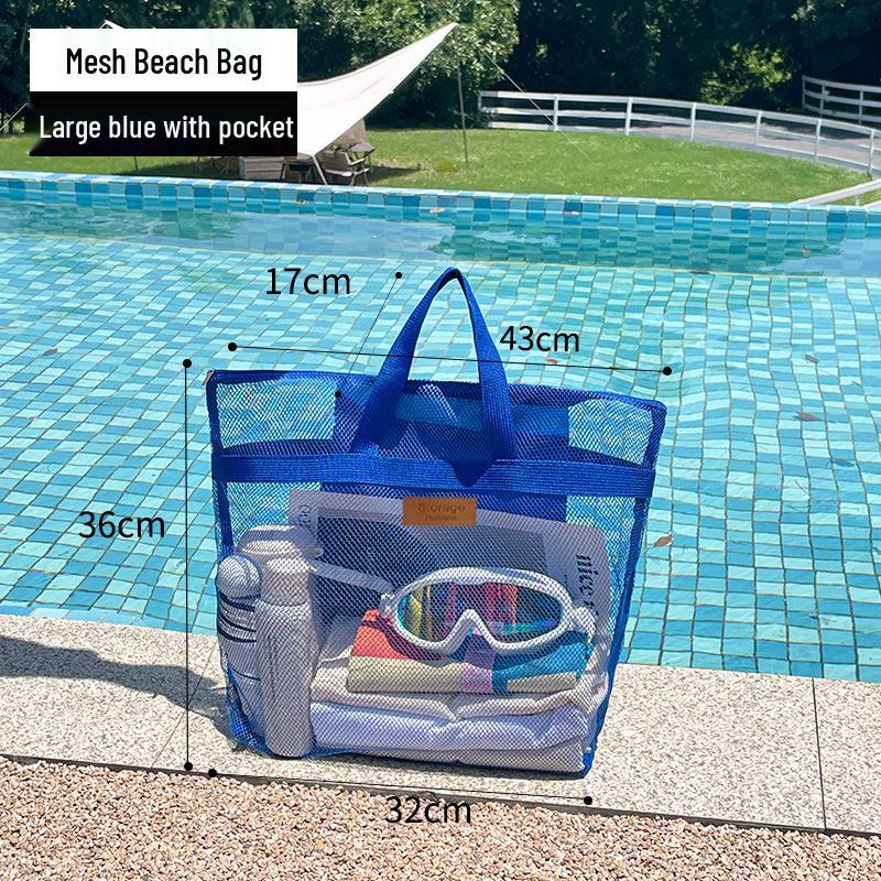 Large Unisex Mesh Beach Bag with Foldable Design and Pocket