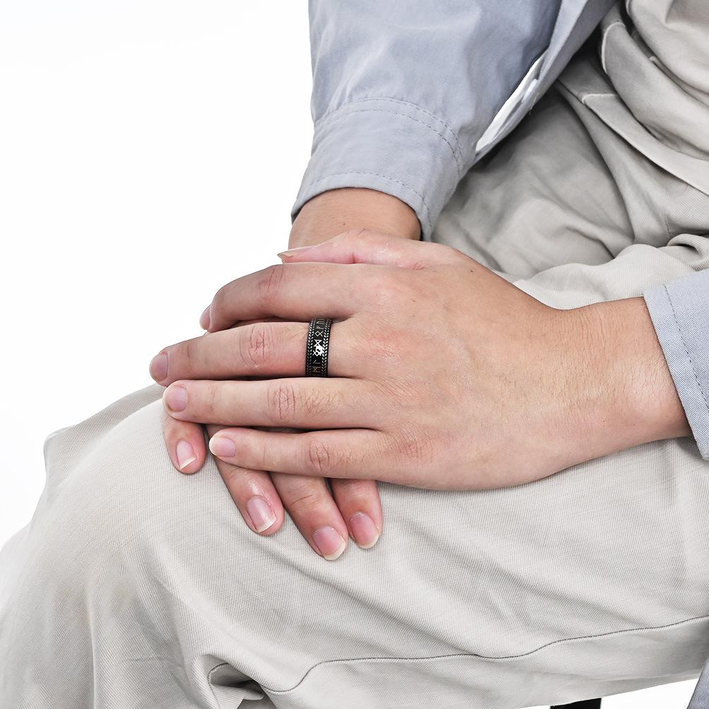 Retro and Minimalist Viking Letter Tungsten Steel Ring Nordic Pirate Rune Text Fashionable and Personalized