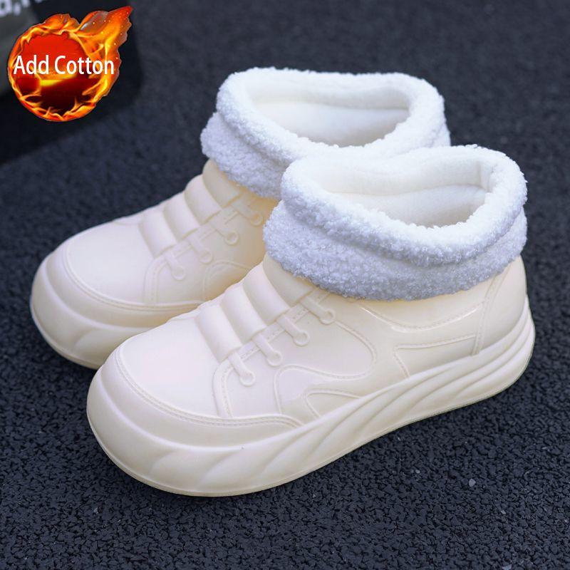 Women's Short Ankle Rain Boots Fashionable Waterproof FleeceLined Chunky Sole Thick Bottom AntiSlip Adult Casual Outdoor Shoes