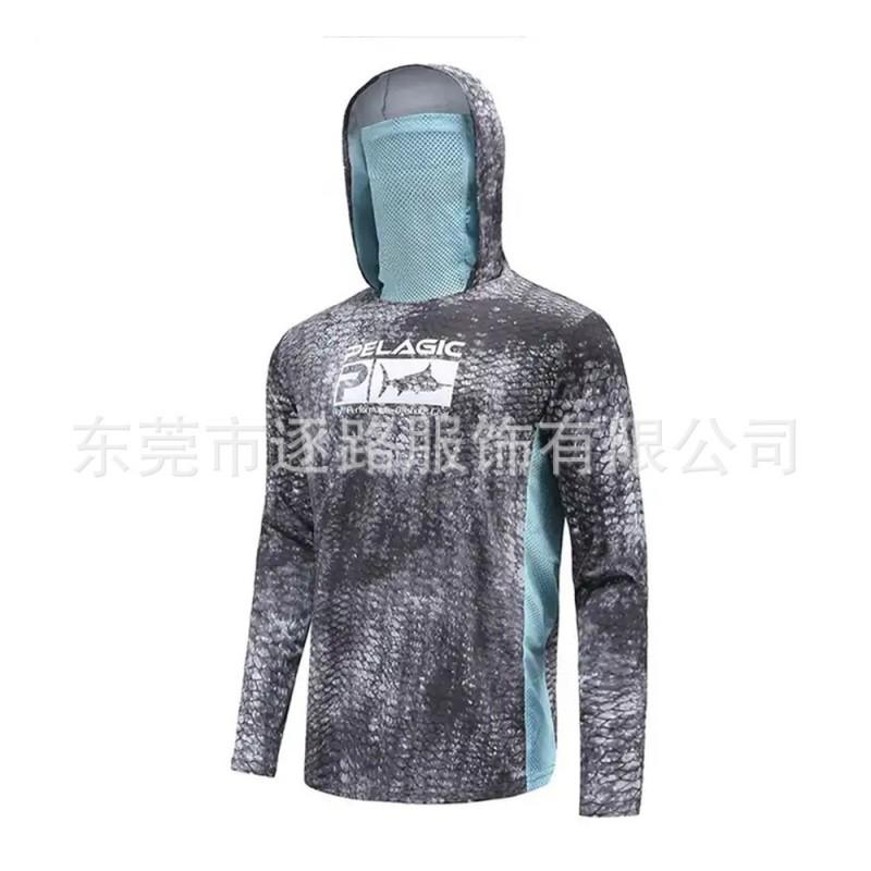 Mens Quick-Dry Fishing Shirt With UV Protection Hooded Face Cover UPF 50 Bamboo Fiber Long Sleeve Outdoor Apparel
