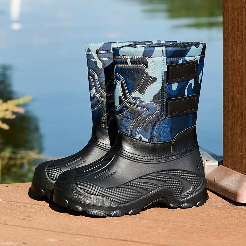 2025 Men's EVA Rain Boots Outdoor Winter Snow Boots Men's Plush Warm Cotton Shoes Fishing Boots Botas De Trabajo Hombre