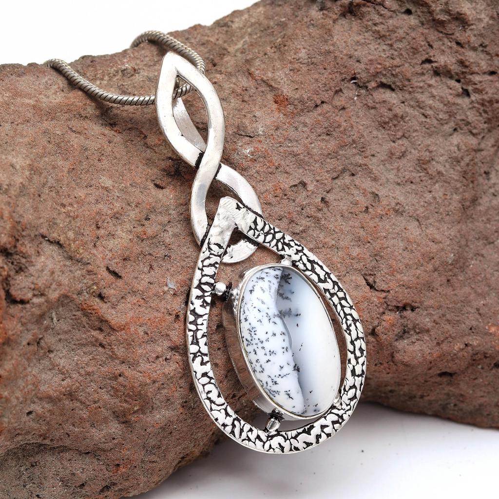 Opal Pendant Gemstone Silver 2.5" Jewelry  Dendritic Handmade Ethnic