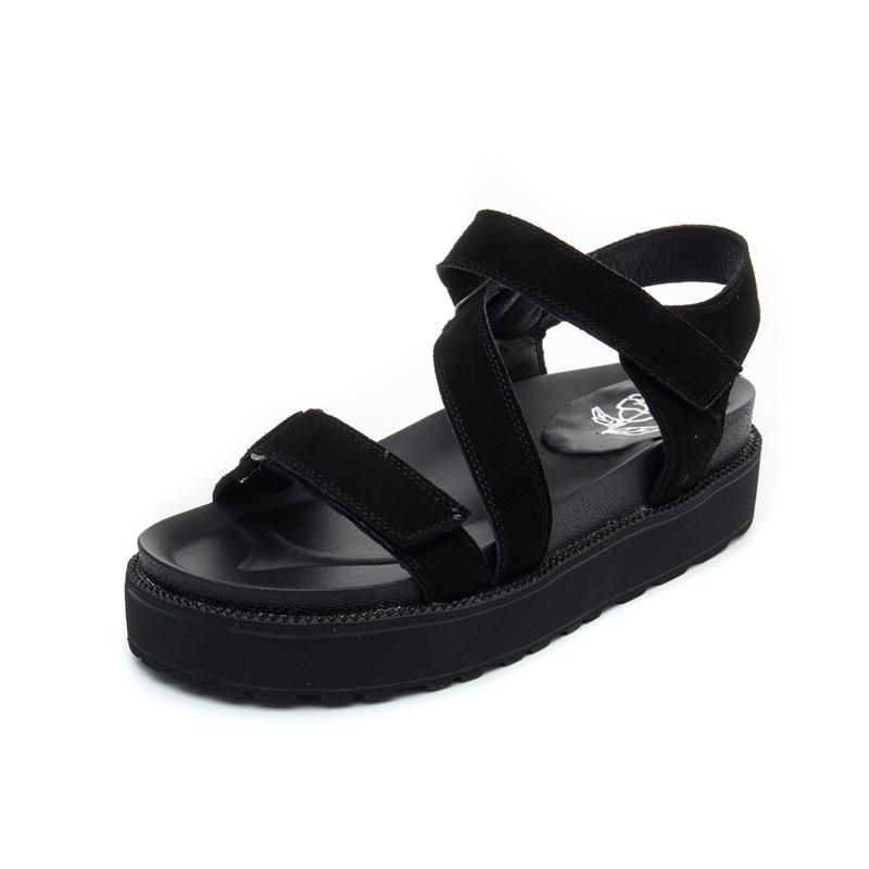 

Summer new Harajuku versatile college leather Velcro women s sandals muffin shoes platform student sandals women 40 чёрный