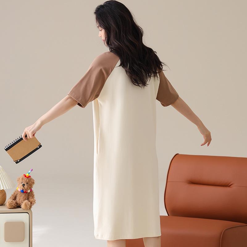 Women's Pure Cotton Short Sleeve Maternity Nightgown - Round Neck, Loose Fit, Sweet Summer Pajama Dress