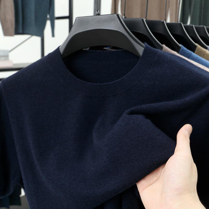 Men's High-Quality Short-Sleeved Knitted Wool Sweater for Spring/Summer