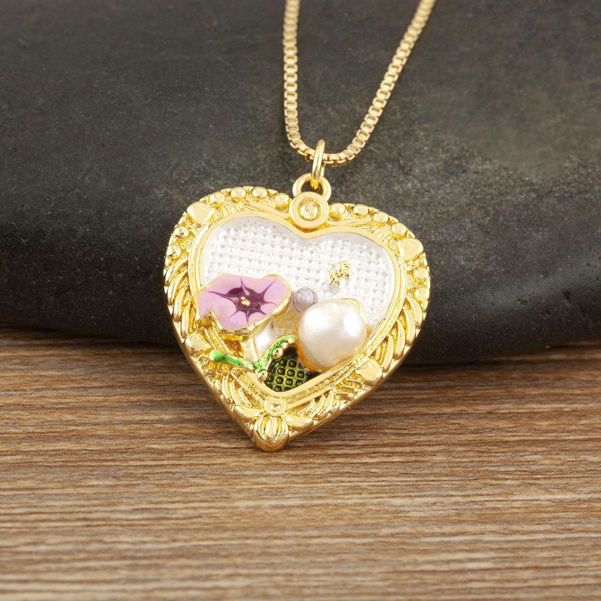 

Nidin Hot Sale Enamel Flower Pearl Pendant Necklace Vintage Heart & Round Charm Choker Copper Neck For Women Fine Jewelry Gifts