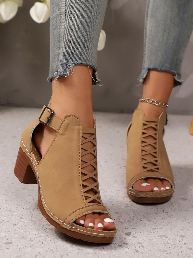 Women's Wide Width Peep-Toe Sandals, Roman Style Buckle Wedge Heels, Wholesale Summer Slides for Women