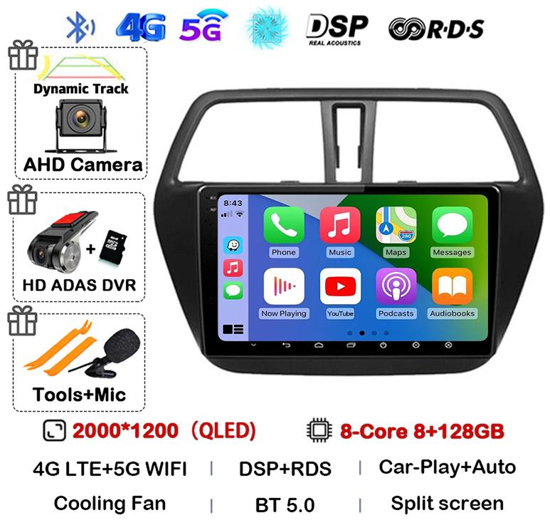 Android 14 Carplay WIFI 4G For Suzuki S-Cross SX4 2014 2015 2016 2017 Auto Car Radio GPS Multimedia Player Stereo Head Unit DSP