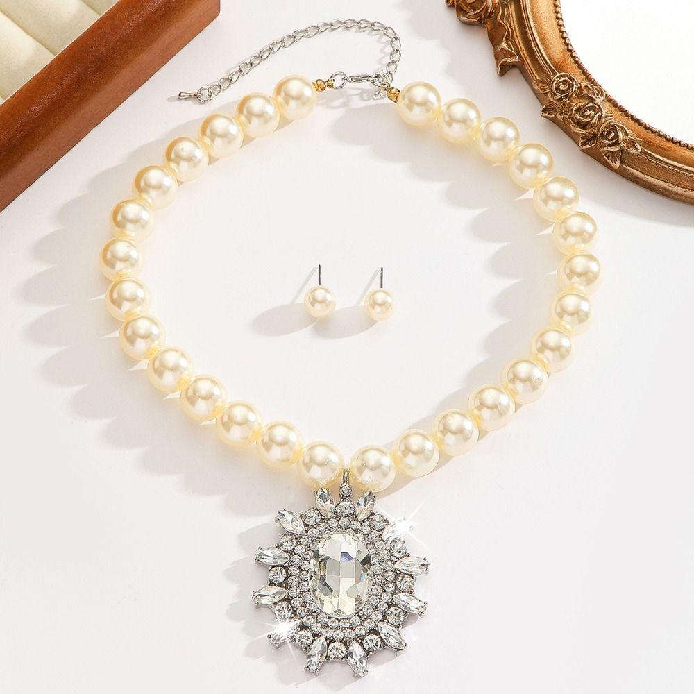 Luxury Necklace Earrings Set Elliptical Crystal Women Jewelry Set  Jewelry Accessories