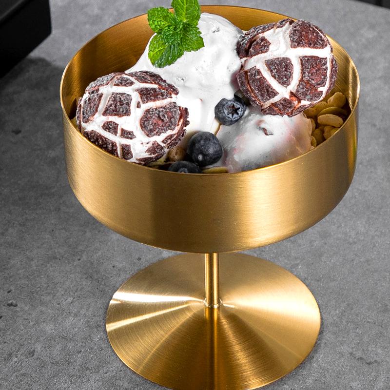 1Pc High Footed Easy To Clean Pudding Cafe Dessert Cup Hotel Stainless Steel Fruit Ice Cream Bowl