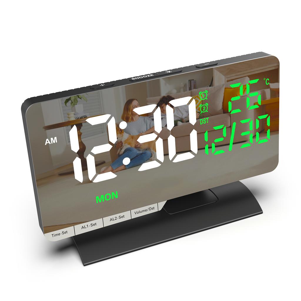 6.6 Large Display Digital Desk Clock, Dual Alarm Clock with Indoor TemperatureCelsiusDate, USBCelsiusType-C Charging Ports, 6- Dimmer, 5 Volume