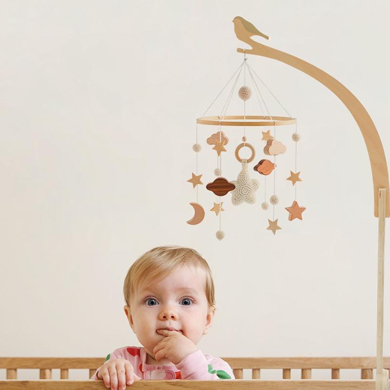 Baby Wooden Bed Bell Bracket Mobile Hanging Rattle Toys Crib Bracket Hanger Baby Crib Mobile Bed Bell Toy Holder Arm Bracket