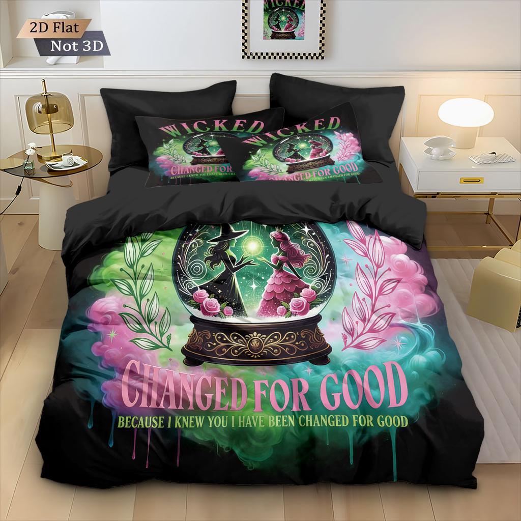 3Pcs Magic Wicked Witch Printed Core Less Down Duvet Cover Set Multi Size Bedroom Bedding Decoration Machine Washable