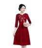 2021 Autumn Retro Mid-Length Dress for Middle-Aged & Elderly Mothers - Youthful Mid-Sleeve Style for Wedding Toast