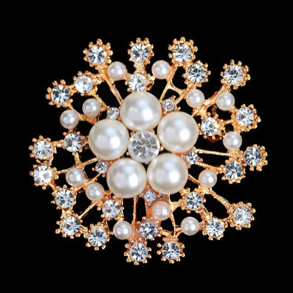 Pearl Snowflake Brooch With Openwork Flower Design One Size