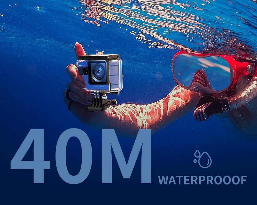 WOLFANG GA300 Action 4K 24MP Underwater Camera with Shake 40 Meters HDMI Dual 1350mAh Remote Headset External and a Wide Range of Accessories Camera,