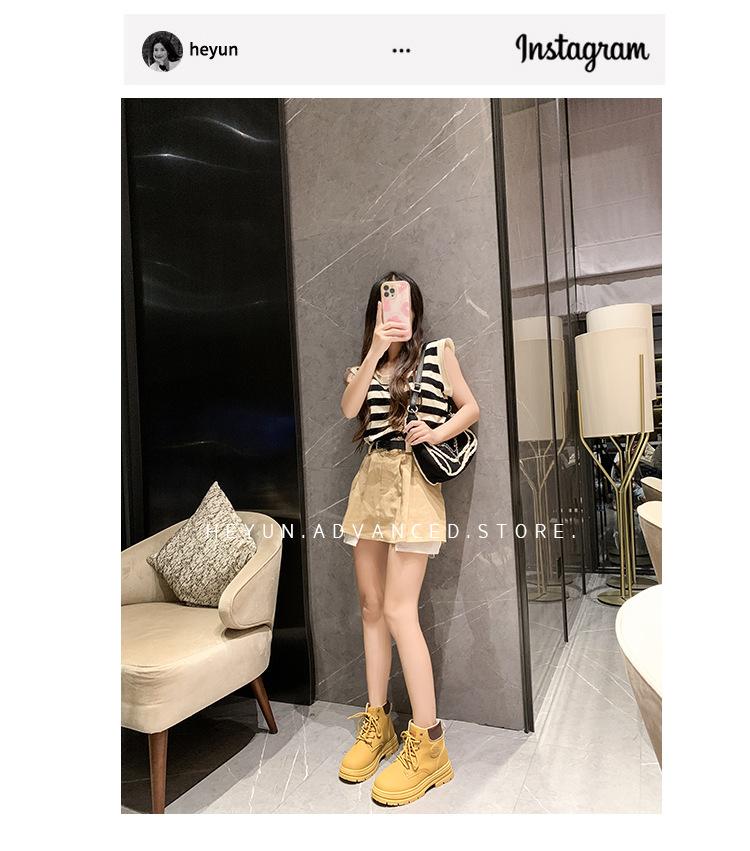 Martin boots women's 2025 new autumn short boots popular high-top rhubarb boots yellow thick-soled British mountaineering boots