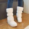 Waterproof Winter Shoes Women Platform Snow Boots Warm Fur Plush Casual Wedge Mid-Calf Boots Girls Black White Shoes Ladies33-43