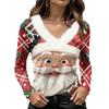 Women's Long Sleeve V-Neck Christmas Top with Collar, Snowflake and Christmas Tree Print